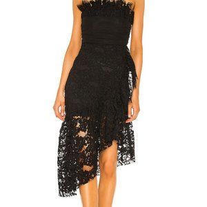 Lovers and Friends Black Lace Asymmetric Dress - Antoinette Midi